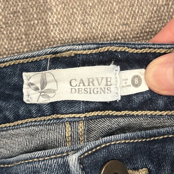 Carve Designs Jeans Womens 8 Blue Raw Frayed Hem Straight Leg Organic Cotton - Picture 3 of 8